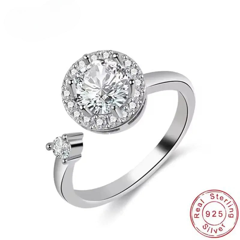 Silver Multi-Charm Adjustable Ring with Zircon Stone - 1 Pc