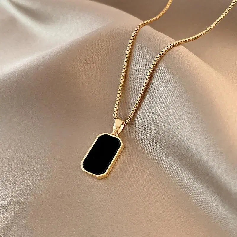 Stunning Gold Plated Black Stone Plain Necklace