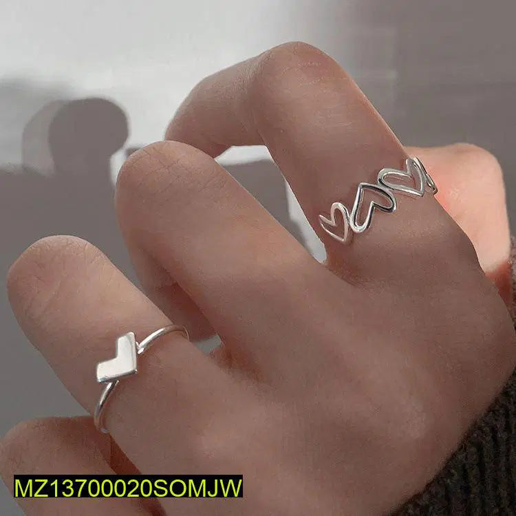 2 Pcs Alloy Silver Plated Trendy Heart Design Ring Set