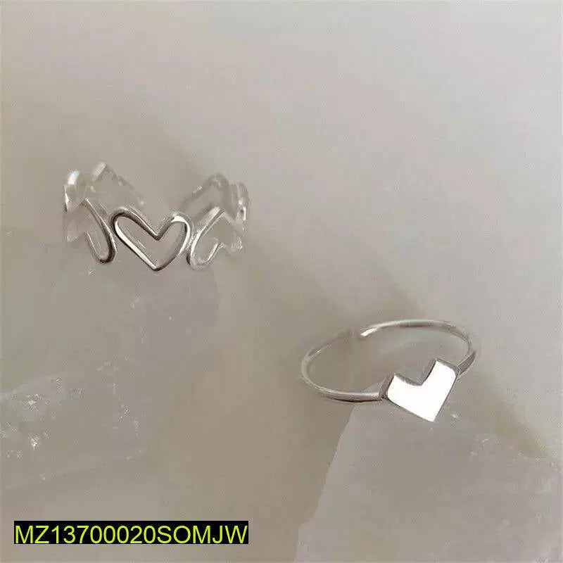 2 Pcs Alloy Silver Plated Trendy Heart Design Ring Set